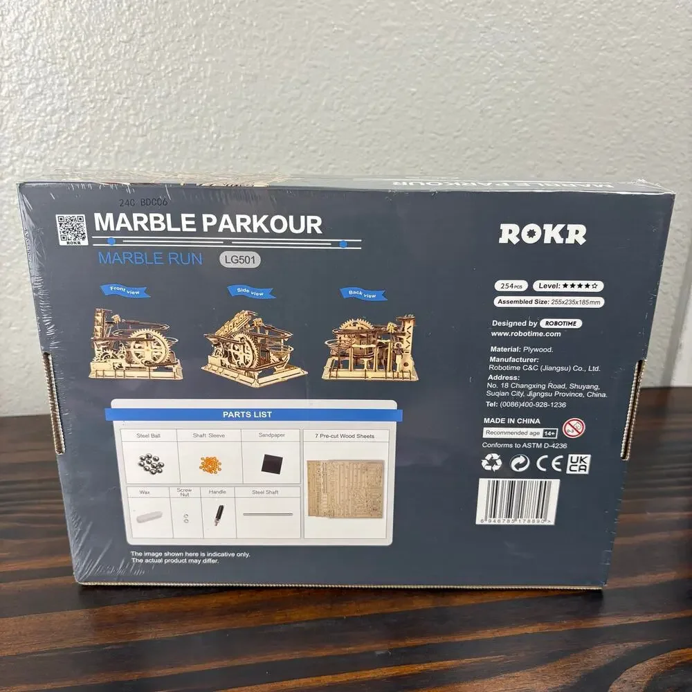 NIB Marble Parkour Kinetic Toy Set Learning Mechanical Build Assemble Wooden
